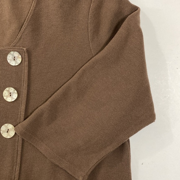 Chalet Fine Waffle-Knit Tunic Asymmetrical Hem Brown Large Button Details Size L - Picture 7 of 9